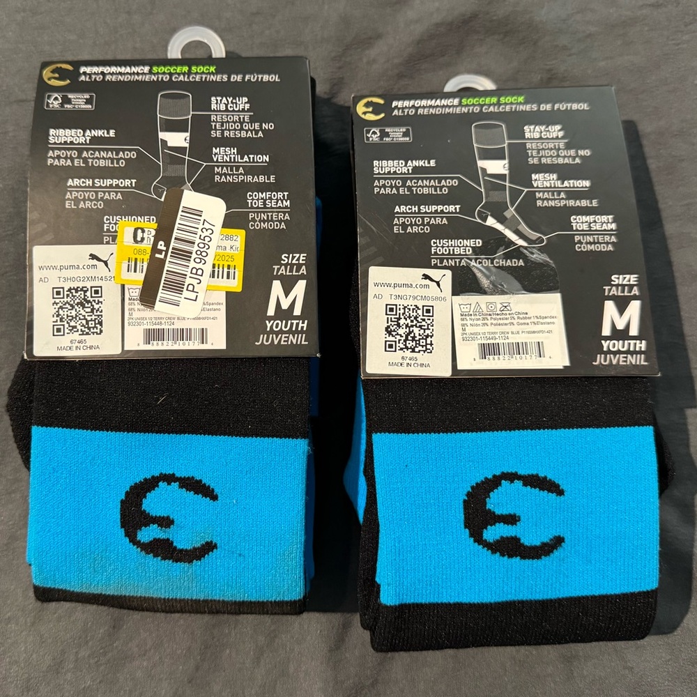 Youth Performance Soccer Socks in Blue and Black - M(2-Packs/2-Pair Per Pack)